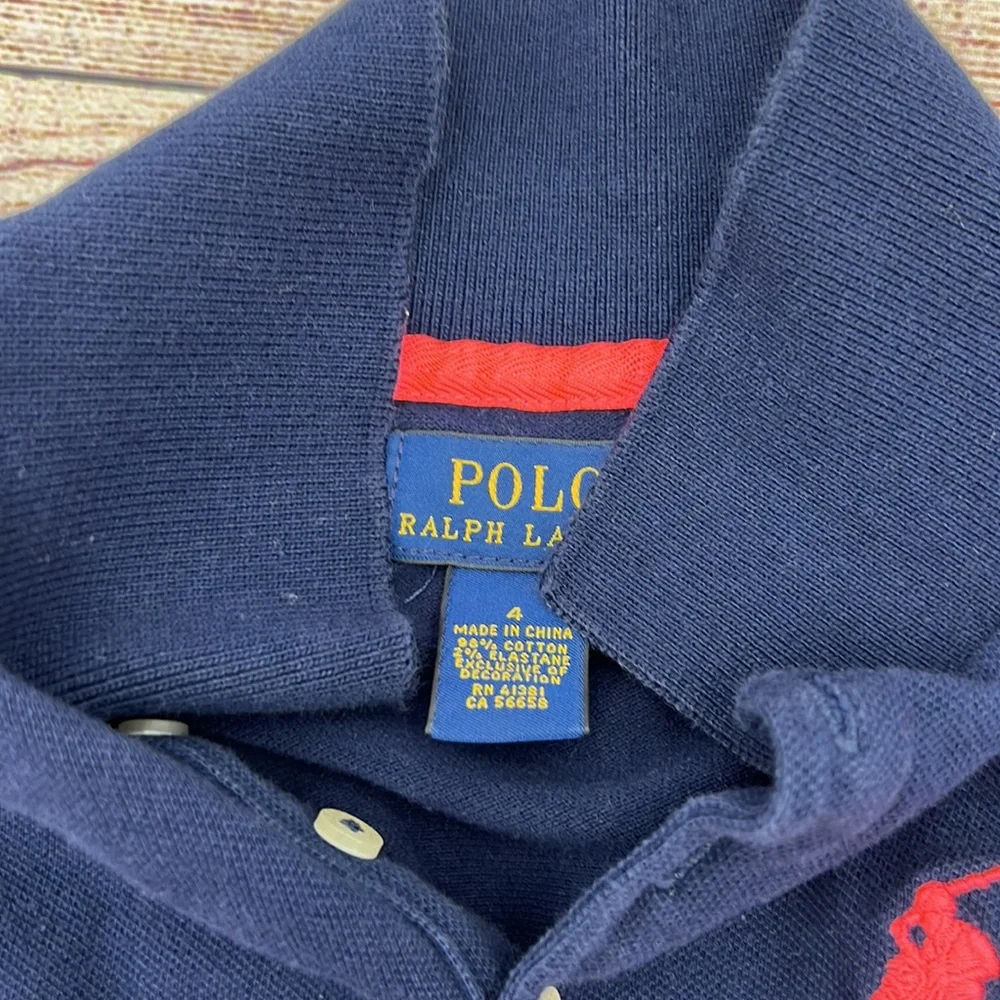 Ralph Lauren Navy and Peach Longsleeve Polo Sz 4 - Picture 3 of 4